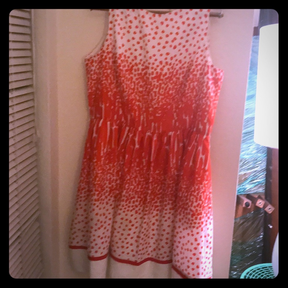 Eliza J Size 14 Orange & White Fit and Flare Dress